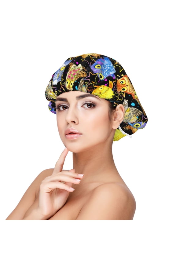 Cartoon Bird Owl Pattern Silk Satin Hair Bonnet for Sleeping, Adjustable Sleep Cap Turban for Women , Curly Straight Hair Long Large Braid