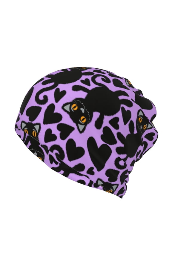 Cartoon Black Cats Cotton Slouchy Beanie Hat for Men/Women,Lightweight Oversize Large Thin Skull Cap Night Sleeping Cap