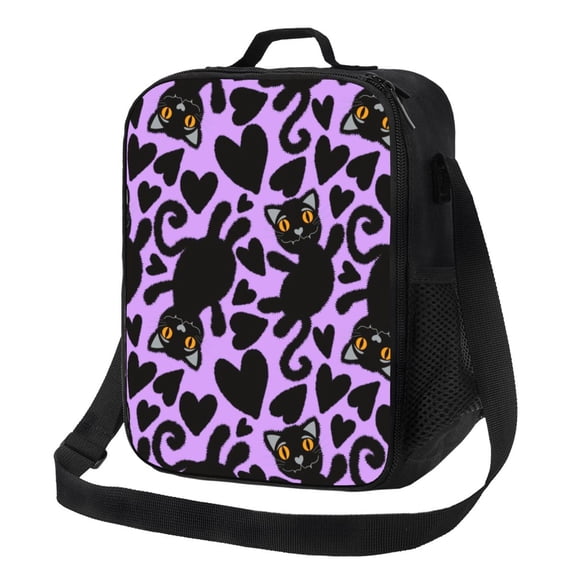 Rateoe Cartoon Black Cats Lunch Bag Reusable Lunch Box with Shoulder Straps for Men Women Insulated Portable Lunchbox for adults Suitable for School Work Picnic