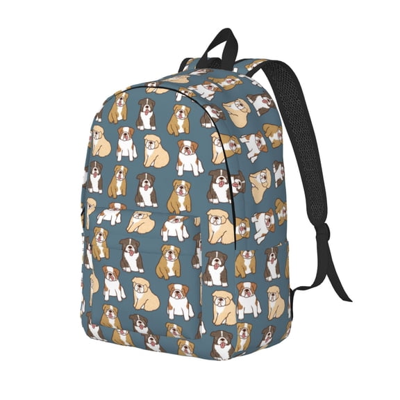 Rateoe Cartoon Bulldog 1 Pattern Durable Canvas Backpack for Men & Women – Stylish & Lightweight – Adjustable Straps, Multiple Pockets – Fits 15-17 Inch LaptopsMedium