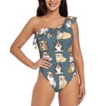 thumbnail image 1 of Rateoe Cartoon Bulldog 1 Pattern Women One Piece Swimsuits Tummy Control One Shoulder Bathing Suits Ruffle Swimwear-Medium, 1 of 6