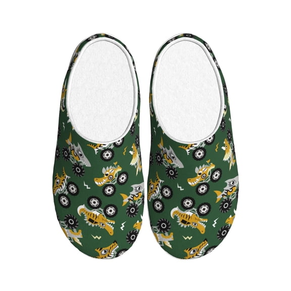 Rateoe Cartoon Car Print Women's Men's Cotton Knit Slippers Lightweight Memory Foam Indoor House Shoes with Anti-Skid Sole-39/40