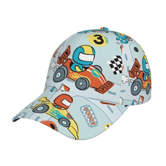 Rateoe Cartoon Car Racing Pattern Baseball Cap Outdoor Cap Mountain Dad Hat - Unstructured Soft Cotton Cap-Adjustable UV Protection Cap
