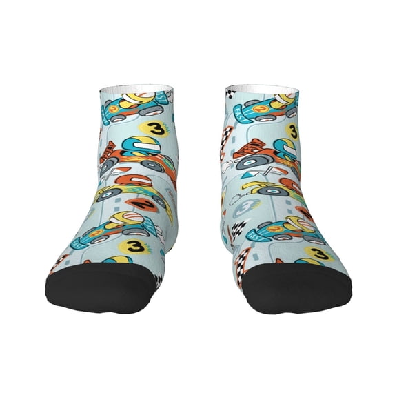Rateoe Cartoon Car Racing Pattern Quarter Crew Socks,Toe Seamed Ankle Socks,Cotton Cushioned Breathable Athletic Crew Sports Socks