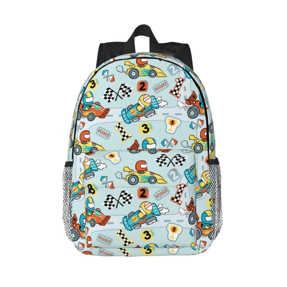 Rateoe Cartoon Car Racing Pattern Student Backpack Water-resistant Backpack 15-inch Laptop Backpack Lightweight Adjustable School Backpack