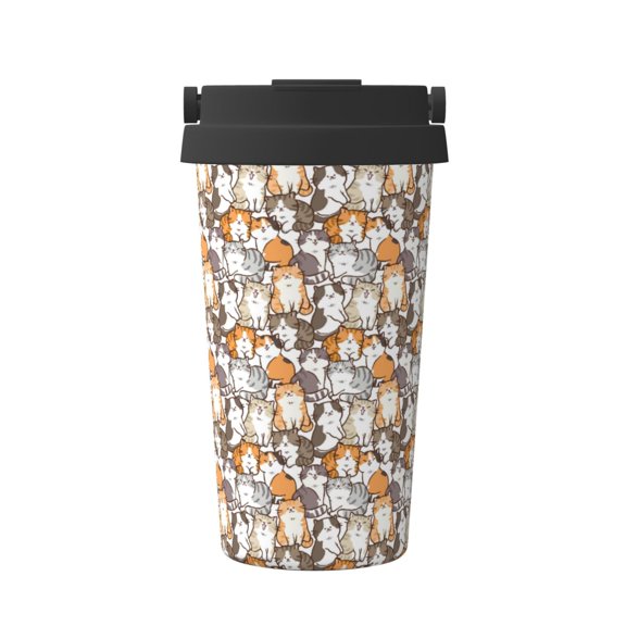 Rateoe Cartoon Cat Pattern Travel Coffee Mug Tumbler with Flip Lid | Reusable Insulated Stainless Steel Cold Brew Iced Coffee Cup Thermos