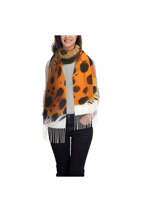 Cartoon Cheetah With Attitude Women's Traditional Scarf Wrap Tassel Shawl Fringes Neck Head Shawl Retro Scarf