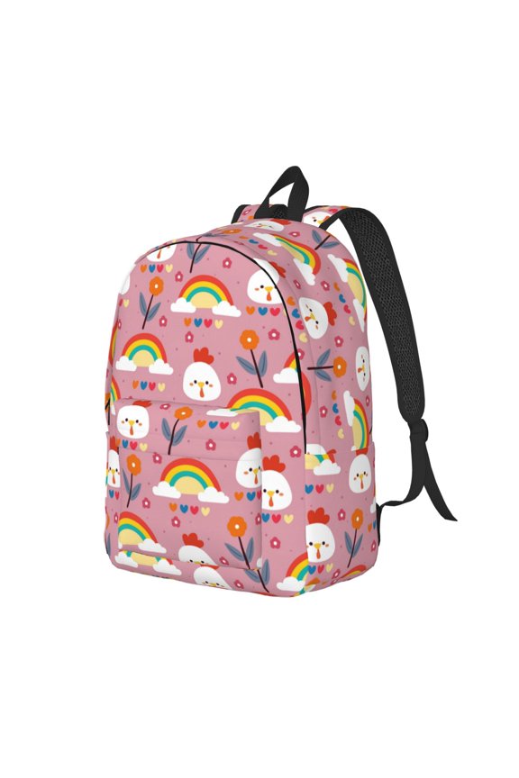 Cartoon Chicken Pattern Durable Canvas Backpack for Men & Women – Stylish & Lightweight – Adjustable Straps, Multiple Pockets – Fits 15-17 Inch LaptopsMedium