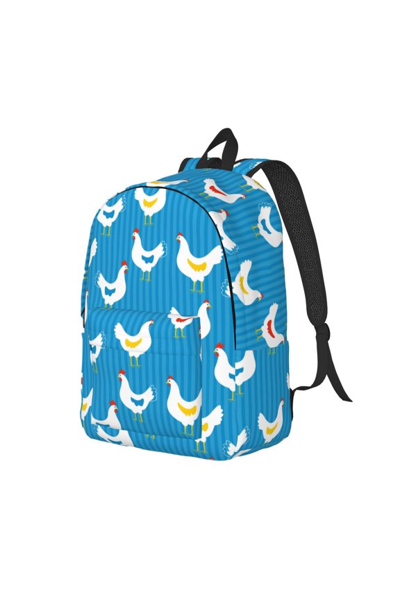 Cartoon Chicken Pattern Durable Canvas Backpack for Men & Women – Stylish & Lightweight – Adjustable Straps, Multiple Pockets – Fits 15-17 Inch LaptopsMedium