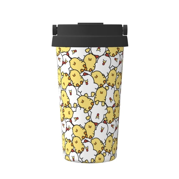 Rateoe Cartoon Chicken Pattern Travel Coffee Mug Tumbler with Flip Lid | Reusable Insulated Stainless Steel Cold Brew Iced Coffee Cup Thermos
