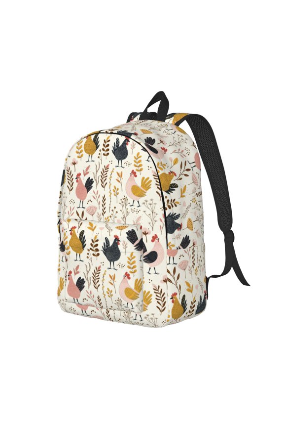 Cartoon Chickens Pattern Durable Canvas Backpack for Men & Women – Stylish & Lightweight – Adjustable Straps, Multiple Pockets – Fits 15-17 Inch LaptopsSmall