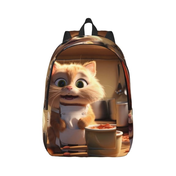Rateoe Cartoon Cooking Cat Pattern Canvas College Laptop Backpack,Travel Daypack,Durable Rucksack Travel Notebook Bag School Backpack Book Bag for Men Women-Small