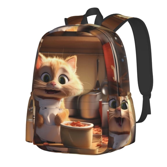 Rateoe Cartoon Cooking Cat Pattern Student Backpack,Backpack for School,Lightweight Bag,Travel Backpack,Outdoor Backpack,Large Capacity Backpack