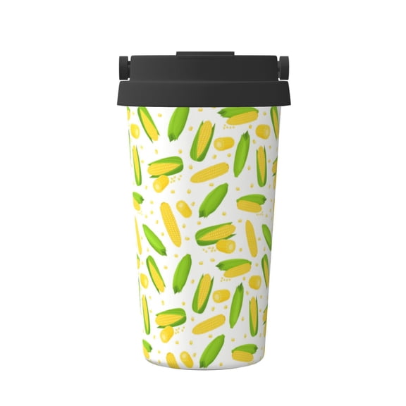 Rateoe Cartoon Corn Pattern Travel Coffee Mug Tumbler with Flip Lid | Reusable Insulated Stainless Steel Cold Brew Iced Coffee Cup Thermos