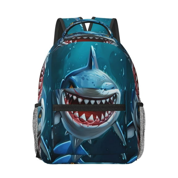 Rateoe Cartoon Cute Shark Pattern Durable Student Backpack Laptop Bag- Ergonomic Design, Waterproof Twill Fabric - Ideal for School, Travel, and Outdoor Activities