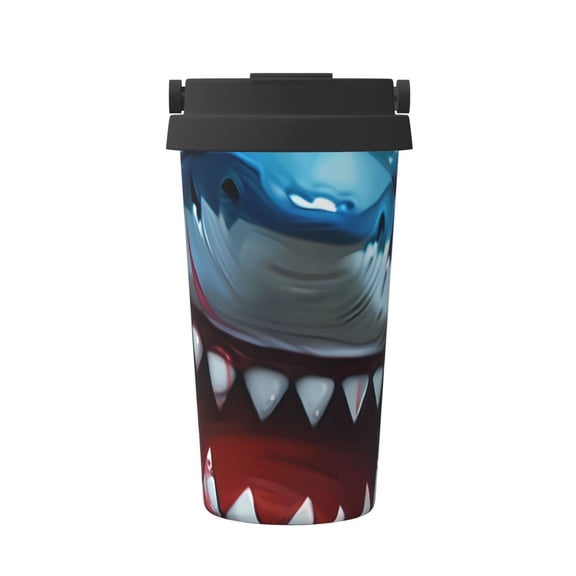 Rateoe Cartoon Cute Shark Pattern Travel Coffee Mug Tumbler with Flip Lid | Reusable Insulated Stainless Steel Cold Brew Iced Coffee Cup Thermos