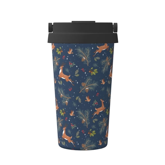 Rateoe Cartoon Deers Pattern Travel Coffee Mug Tumbler with Flip Lid | Reusable Insulated Stainless Steel Cold Brew Iced Coffee Cup Thermos