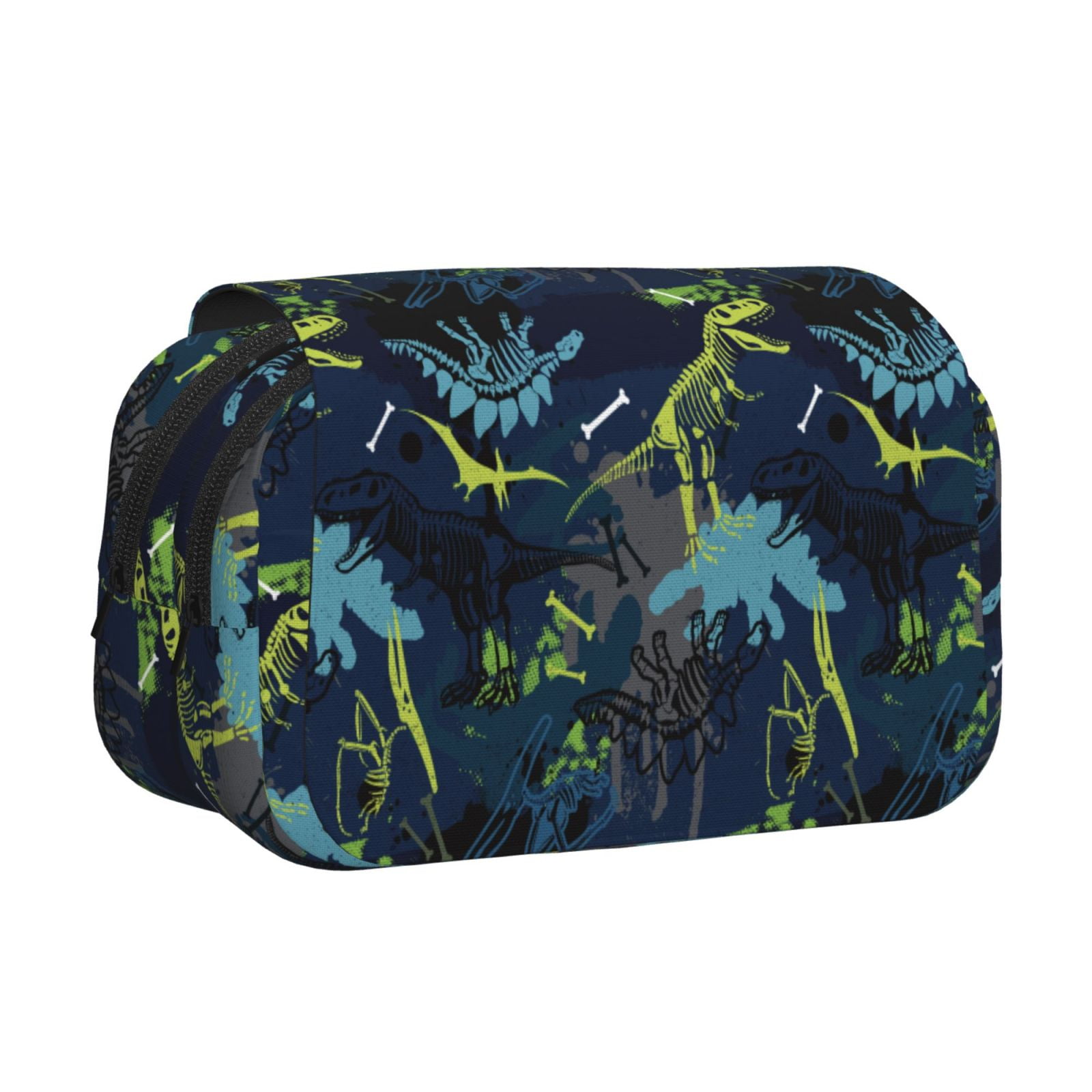 Rateoe Cartoon Dinosaur Pattern Double Clamshell Pen Case, Storage Organizer with Two Zipper Compartments– Holds Up to 50 Pencils & Pens