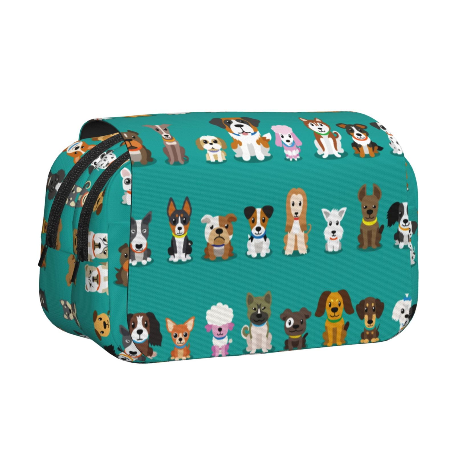 Rateoe Cartoon Dogs Pattern Double Clamshell Pen Case, Storage Organizer with Two Zipper Compartments– Holds Up to 50 Pencils & Pens
