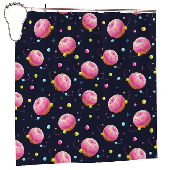Rateoe Cartoon Donut Planets Shower Curtain - Fancy Bathroom Shower Curtain Sets - Waterproof Shower Curtain with Hooks with 12 Plastic Hooks 72x72 Inches