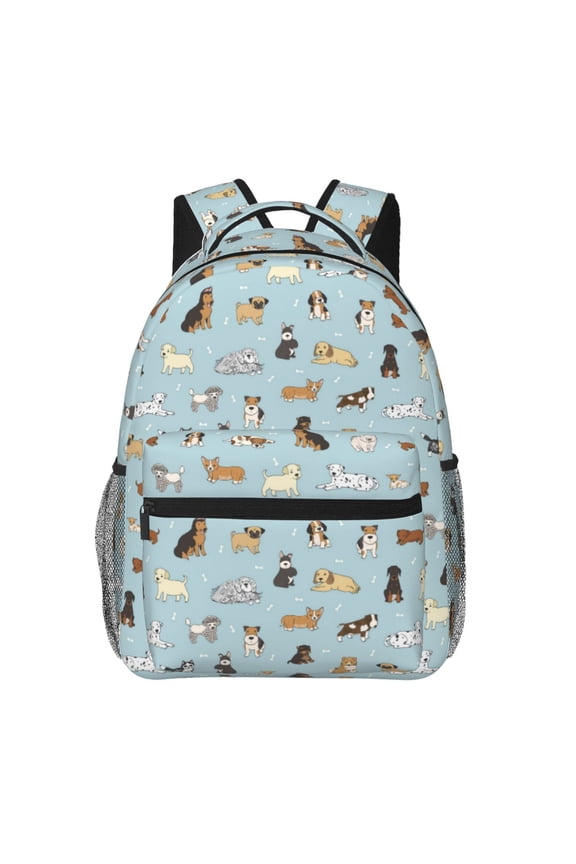 Cartoon Doodle Puppy Pattern Casual Backpack for School, Work, Travel Adjustable Straps, Multiple Compartments Ergonomic Design, Fits Laptops and Tablets