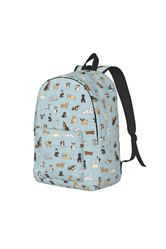 Cartoon Doodle Puppy Pattern Durable Canvas Backpack for Men & Women – Stylish & Lightweight – Adjustable Straps, Multiple Pockets – Fits 15-17 Inch LaptopsMedium