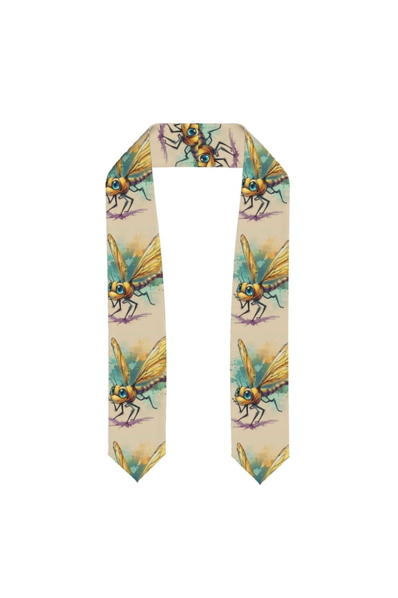 Cartoon Dragonfly Art Pattern Graduation Shawl Stole – Elegant Stole for Graduates ,Graduation Gown Accessory, Academic Stole-Flattened