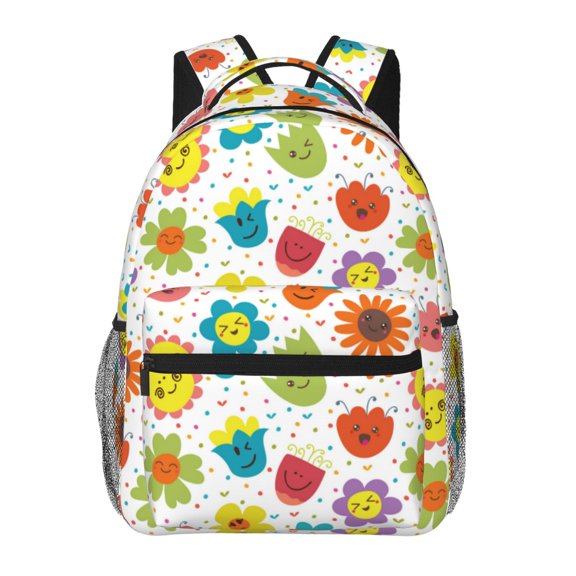 Rateoe Cartoon Flowers Pattern Casual Backpack for School, Work, Travel Adjustable Straps, Multiple Compartments Ergonomic Design, Fits Laptops and Tablets