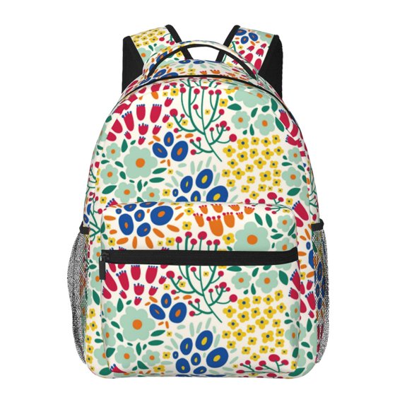 Rateoe Cartoon Flowers Pattern Casual Backpack for School, Work, Travel Adjustable Straps, Multiple Compartments Ergonomic Design, Fits Laptops and Tablets
