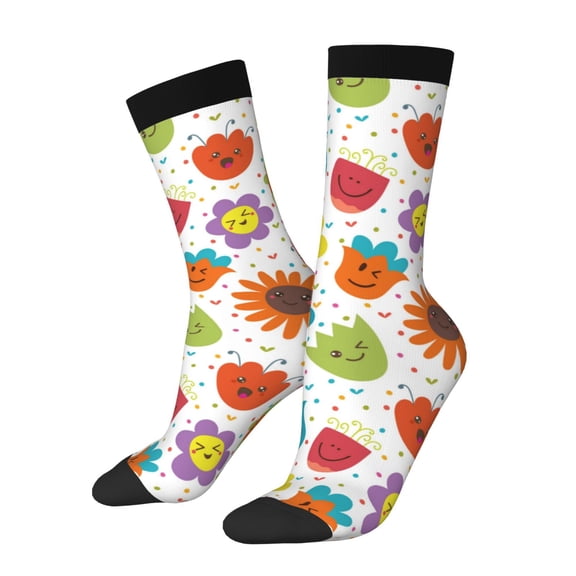 Rateoe Cartoon Flowers for Women Casual Calf Socks - Cute Crew Socks - Thin Soft Above Ankle Socks Size 5-11