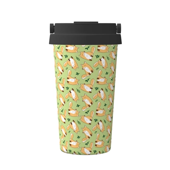 Rateoe Cartoon Fox 2 Pattern Travel Coffee Mug Tumbler with Flip Lid | Reusable Insulated Stainless Steel Cold Brew Iced Coffee Cup Thermos