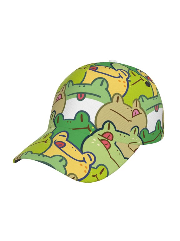 Cartoon Frog Pattern Mens Baseball Cap Adjustable Curved Brim Hat, Soft Cotton Sports Cap for Outdoor, Casual, and Everyday Wear, Comfortable & Breathable
