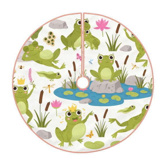 Rateoe Cartoon Frogs Pattern Christmas Tree Skirt with Ties, Christmas Tree Decorations, Farmhouse Christmas Decor Xmas Holiday Decorations-36"