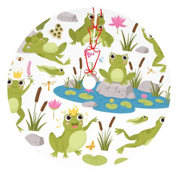 Rateoe Cartoon Frogs Print Christmas Tree Skirt 48" for Xmas Holiday New Year Party Circle Tree Mat Ornaments Decoration