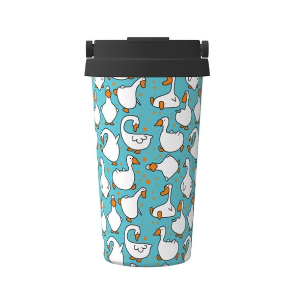 Rateoe Cartoon Funny Goose Pattern Travel Coffee Mug Tumbler with Flip Lid | Reusable Insulated Stainless Steel Cold Brew Iced Coffee Cup Thermos