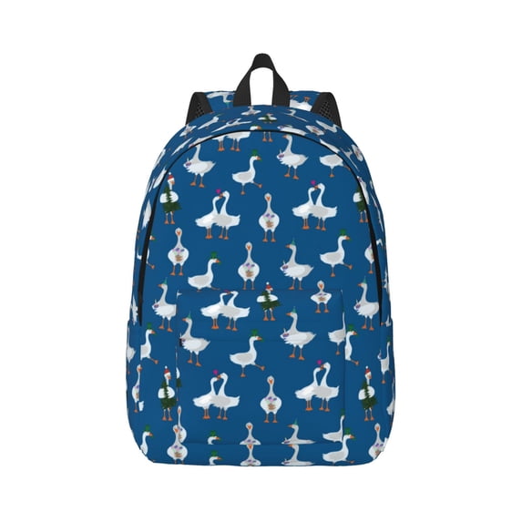 Rateoe Cartoon Geese With Xmas Pattern Canvas College Laptop Backpack,Travel Daypack,Durable Rucksack Travel Notebook Bag School Backpack Book Bag for Men Women-Small