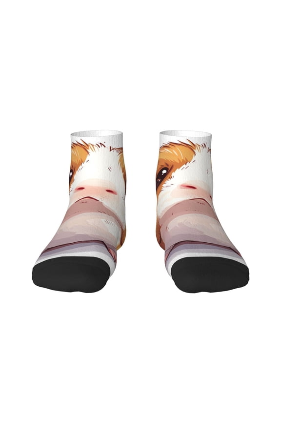 Cartoon Guinea Pig Pattern Quarter Crew Socks,Toe Seamed Ankle Socks,Cotton Cushioned Breathable Athletic Crew Sports Socks
