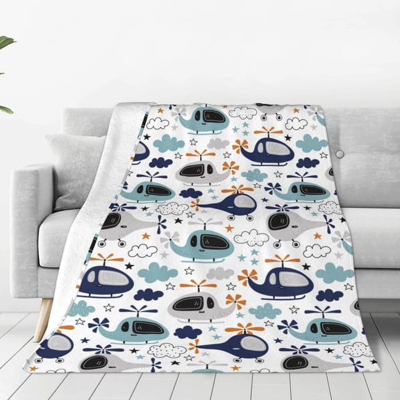 Rateoe Cartoon Helicopters Print Fuzzy Fleece Throw Blanket Extra Large,Super Soft,Fluffy and Warm Blankets for Couch,Bed,All Season Use (50"x40")