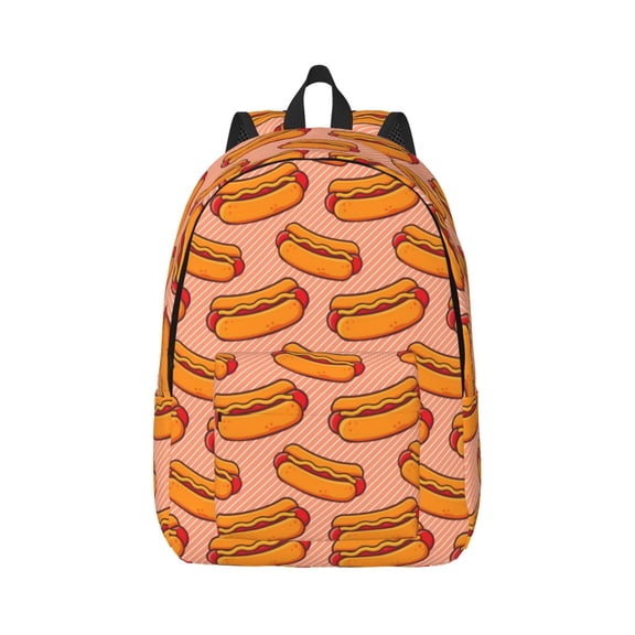 Rateoe Cartoon Hot Dog Pattern Canvas College Laptop Backpack,Travel Daypack,Durable Rucksack Travel Notebook Bag School Backpack Book Bag for Men Women-Small