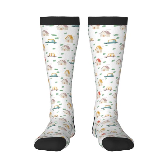 Rateoe Cartoon House Pattern Women’s Knee High Crew Socks,Trouser Socks Comfortable, Breathable, Moisture-Wicking and Soft