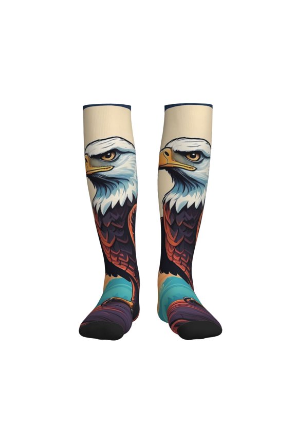 Cartoon Iceberg Bald Eagle Compression Socks for Women and Men 20-30mmHg-Circulation Support Socks Knee High Nurse Pregnant Running Medical and Travel Athletic