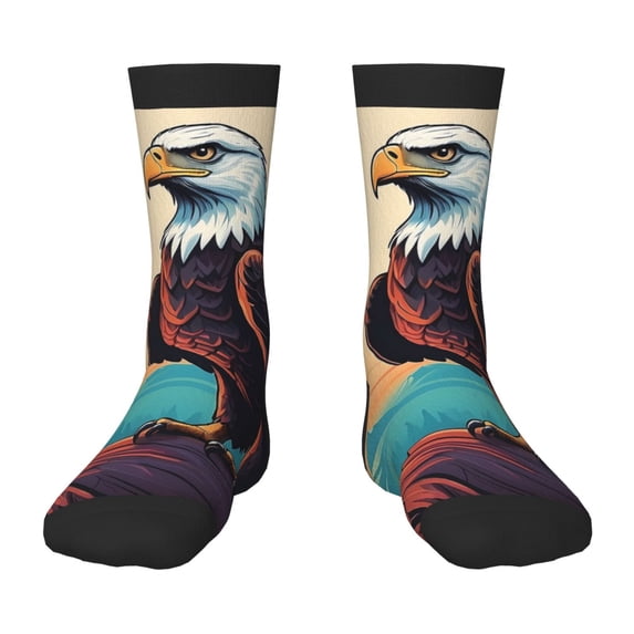Rateoe Cartoon Iceberg Bald Eagle Pattern Children's Socks, Socks Gifts ,kids Crew Soft Cotton Socks , Moisture-Wicking, Durable, Ideal for Daily Wear & Sports