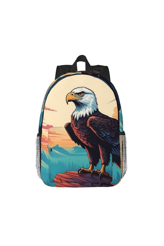 Cartoon Iceberg Bald Eagle Pattern Student Backpack Water-resistant Backpack 15-inch Laptop Backpack Lightweight Adjustable School Backpack
