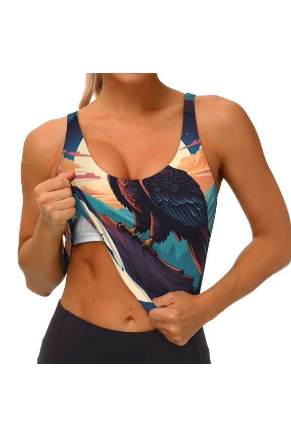 Cartoon Iceberg Bald Eagle Print Womens' Sports Bras Scoop Neck Sports Vest- Padded U Back Seamless High Impact Support