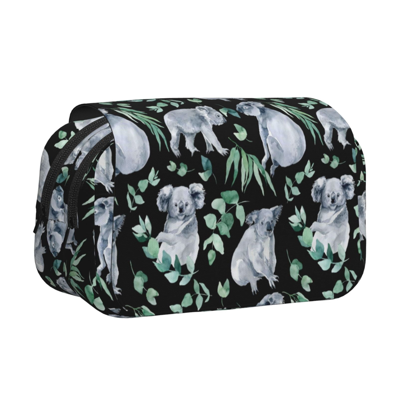 Rateoe Cartoon Koala Bear Pattern Double Clamshell Pen Case, Storage Organizer with Two Zipper Compartments– Holds Up to 50 Pencils & Pens