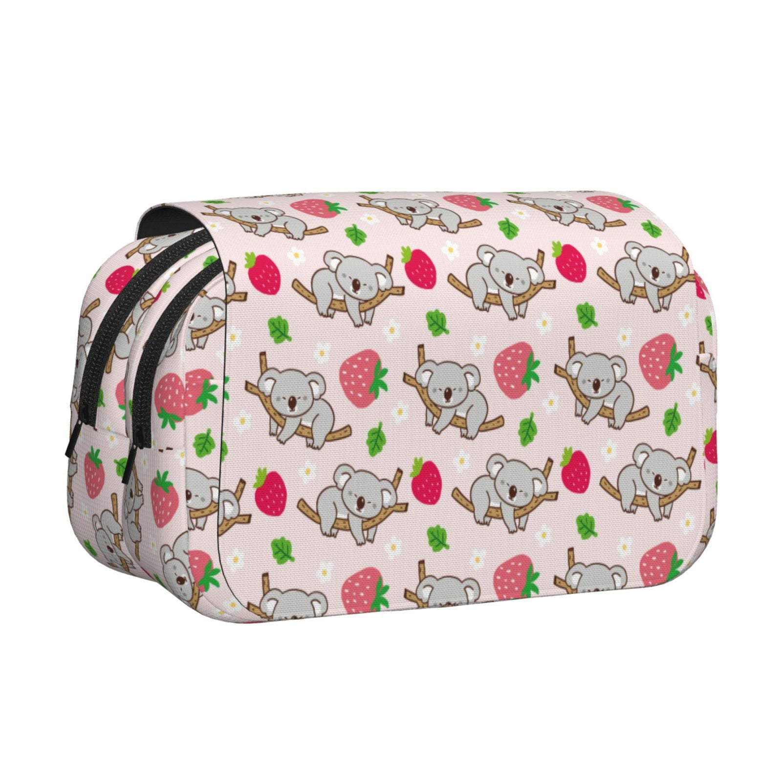 Rateoe Cartoon Koala Bear Pattern Double Clamshell Pen Case, Storage Organizer with Two Zipper Compartments– Holds Up to 50 Pencils & Pens