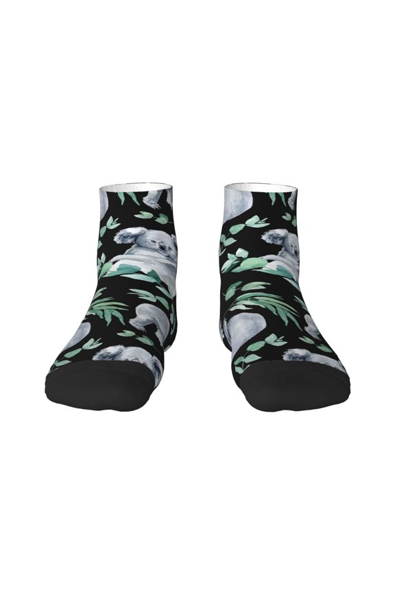 Cartoon Koala Bear Pattern Quarter Crew Socks,Toe Seamed Ankle Socks,Cotton Cushioned Breathable Athletic Crew Sports Socks