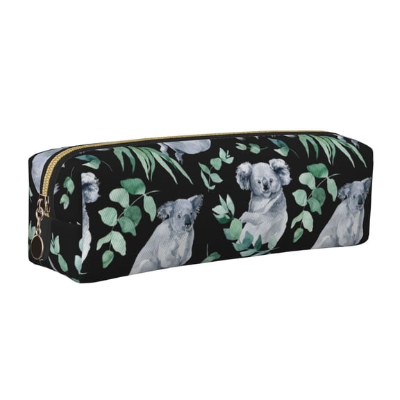 Rateoe Cartoon Koala Bear Print Leather Pencil Case with Smooth Zipper, Compact Storage for Writing Tools & Art Supplies, 8.26" x 1.96" x 2.16"