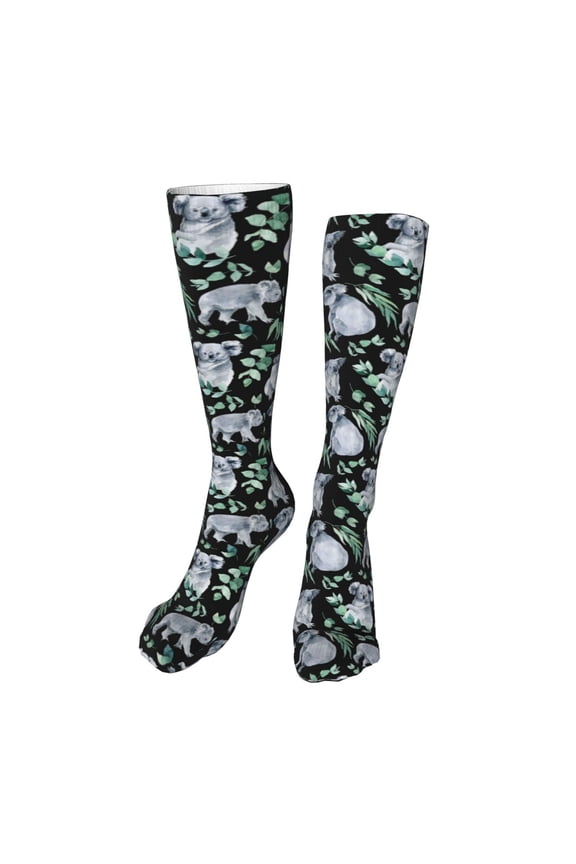 Cartoon Koala Bear print Women's Men's Novelty 20in Crew Socks Cotton Socks Knee High Socks for Walking,Running,Nurses,Pregnancy-One Size