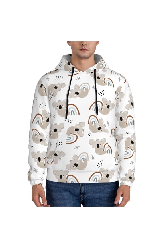 Cartoon Koala Pattern Mens Hoodie, Pullover Hooded Sweatshirt, Kangaroo Pocket Hoodie Ideal for Daily Wear, Travel and Home-4X-Large